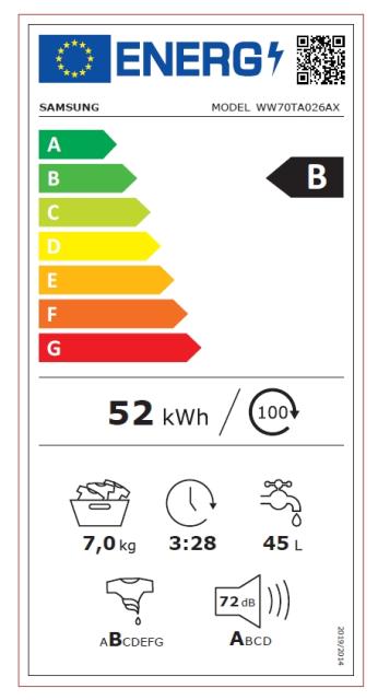 Пералня Samsung WW70TA026AX/LE, Washing Machine,  7kg, 1200 rpm,  Energy Efficiency B, Eco Bubble, Hygiene Steam, Spin Efficiency B,  Stainless steel, Black door