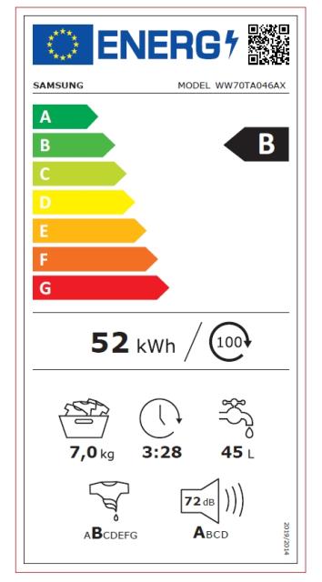 Пералня Samsung WW70TA046AX/LE, Washing Machine, 7 kg, 1400 rpm, Energy Efficiency B, Spin Efficiency B, ecobubble, Hygiene Steam, Stainless steel, Black door
