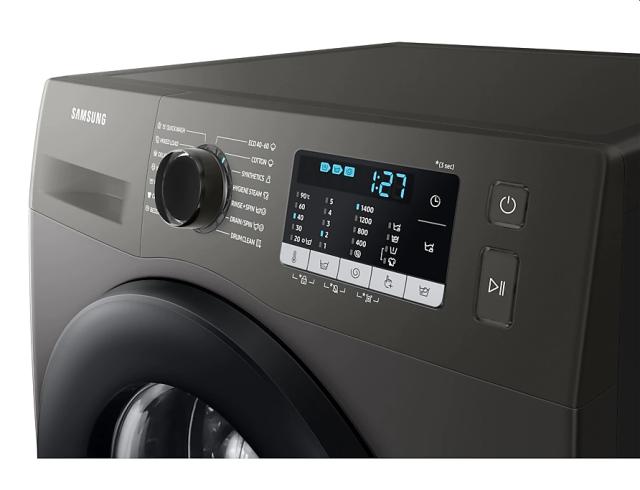 Пералня Samsung WW70TA046AX/LE, Washing Machine, 7 kg, 1400 rpm, Energy Efficiency B, Spin Efficiency B, ecobubble, Hygiene Steam, Stainless steel, Black door