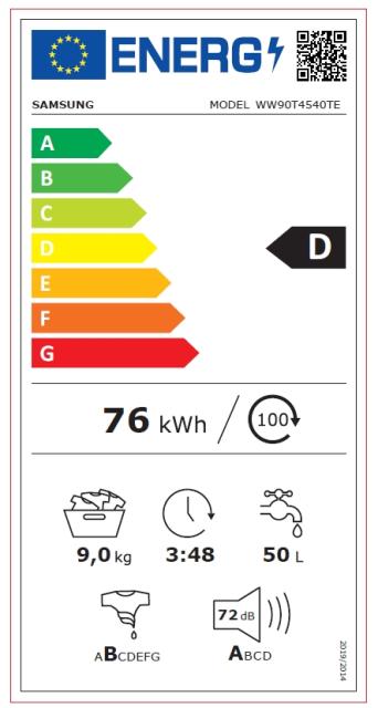 Пералня Samsung WW90T4540TE/LE,  Washing Machine, 9 kg, 1400 rpm,  Energy Efficiency D, Add Wash, Hygiene Steam, Drum Clean, Spin Efficiency A, White
