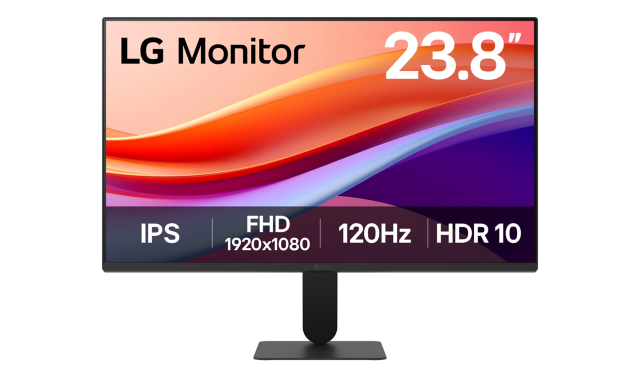 Монитор LG 24U41YA-B, 23.8" (60.45 cm) FHD IPS Display, 120Hz, 5ms, 250cd/m2, HDMI, VGA, DVI-D