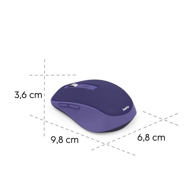 Мишка HAMA WM-450, Bluetooth/Wireless, оптична (800-1600dpi), 7 бутонна, лилава
