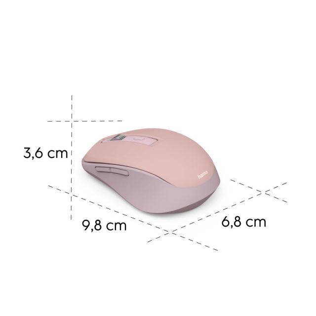 Мишка HAMA WM-450, Bluetooth/Wireless, оптична (800-1600dpi), 7 бутонна, розова