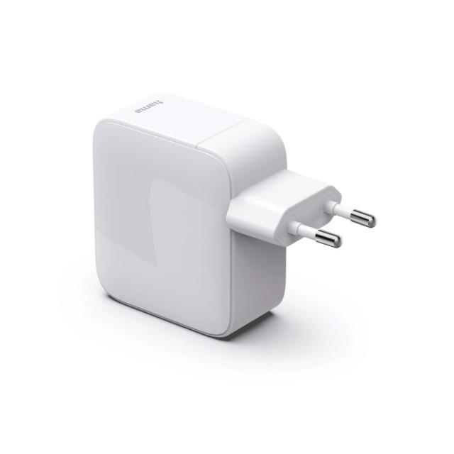 HAMA Бързо зарядно, 65W, GaN, 2x USB-C, с разтегателен кабел 0.7м.