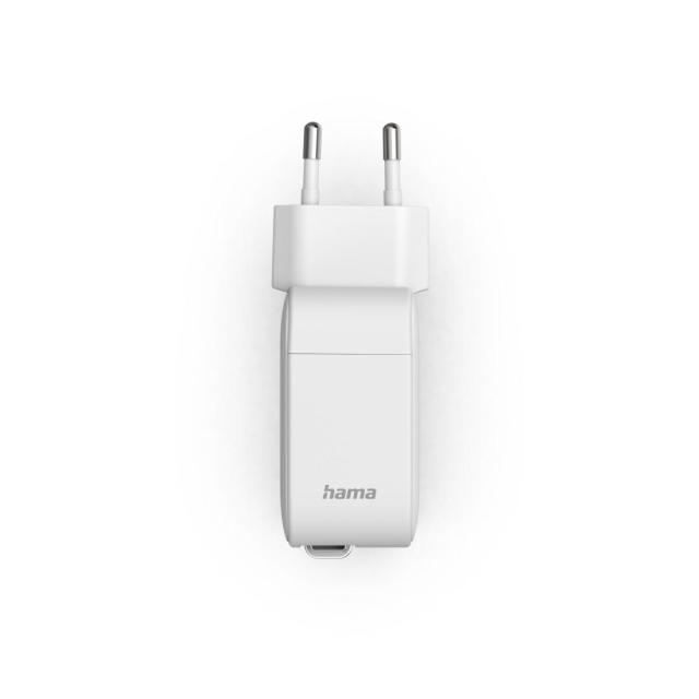 HAMA Бързо зарядно, 65W, GaN, 2x USB-C, с разтегателен кабел 0.7м.