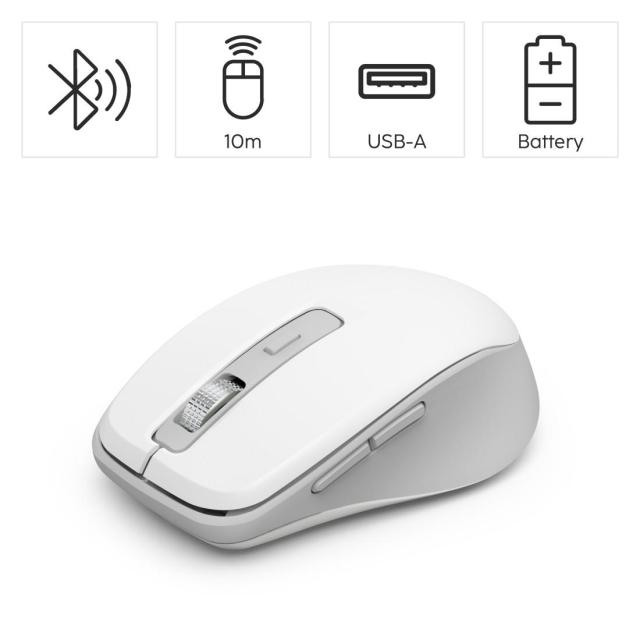 Мишка HAMA WM-450, Bluetooth/Wireless, оптична (800-1600dpi), 7 бутонна, Бяла