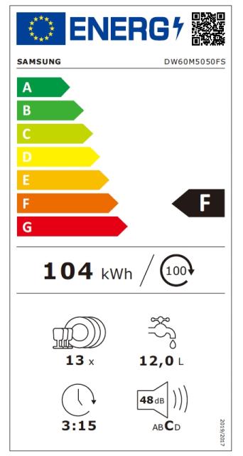 Съдомиялна машина Samsung DW60M5050FS/EC,  Dishwasher, 60cm, Energy Efficiency F, Capacity 13 p/s, 12l, large display, 48dB, Look Inox