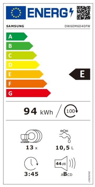 Съдомиялна машина Samsung DW60M6040FW/EC,  Dishwasher, 60cm, 10.5l, Energy Efficiency E, Capacity 13 p/s, large display, 44dB, White