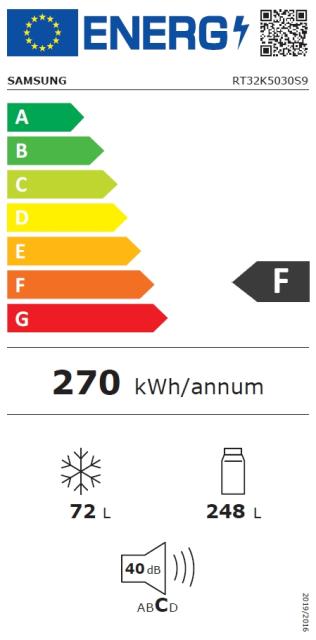 Хладилник Samsung RT32K5030S9/EO, Refrigerator, Top Freezer, 320l, No Frost, Energy Efficiency F, Inox 