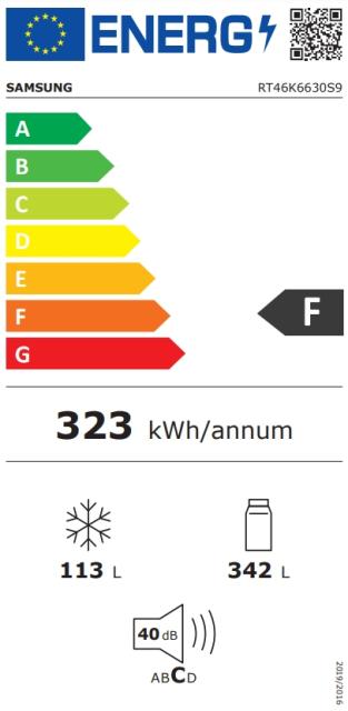 Хладилник Samsung RT46K6630S9/EO, Refrigerator, Total 455 l, refrigerator 343 l, freezer 113 l, Twin Cooling Plus, No Frost, Multi Flow, External Display, Water dispenser, Energy Efficiency F, Noise level 40 dBA, 183/72.6/70, Polished stainless steel