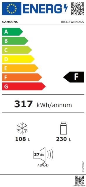 Хладилник Samsung RB31FWRNDSA, Refrigerator, Fridge Freezer, 338l, No Frost, Energy Efficiency F, Water Dispenser, Graphite
