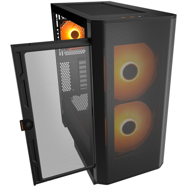 Кутия Cougar AIRFACE FLO RGB, Mid Tower,USB 1x Type-C, 2x USB 3.0, Mini ITX / Micro ATX / ATX / CEB / E-ATX, Black