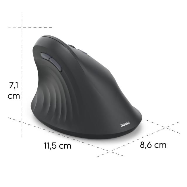 Hama EWM-500R, Ергономична вертикална мишка, Wireless, оптична (1000-1600 dpi), 7 бутона, черна