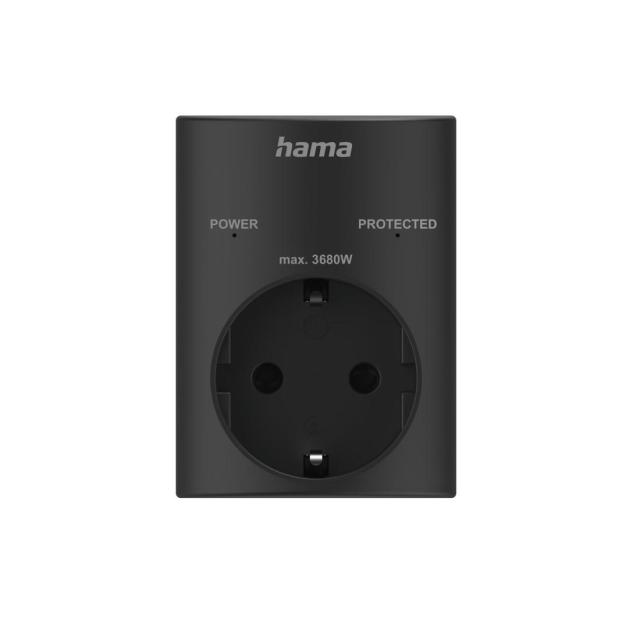 HAMA Контакт с вградена защита от пренапрежение, черен