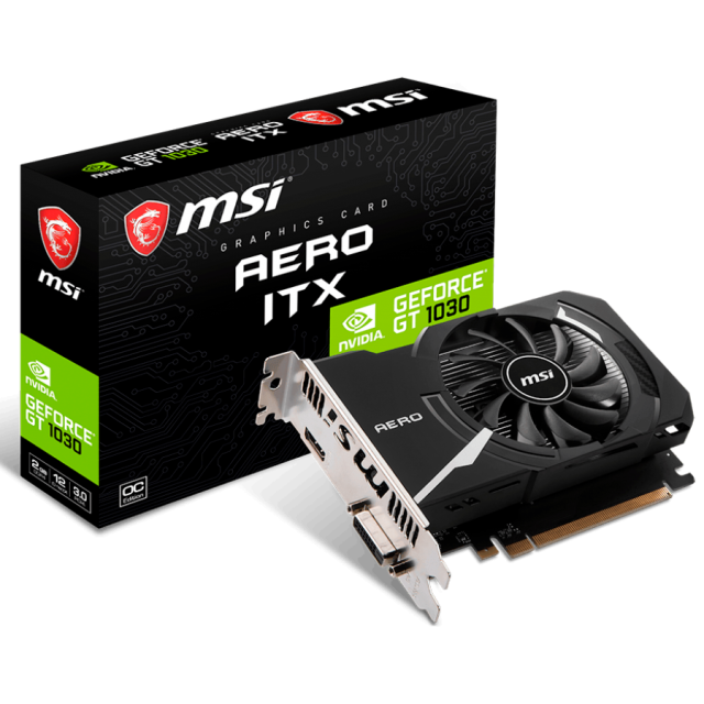 Видео карта MSI nVIDIA GeForce GT 1030 AERO ITX OC 2GB GDDR4, 64-bit, HDMI, DVI