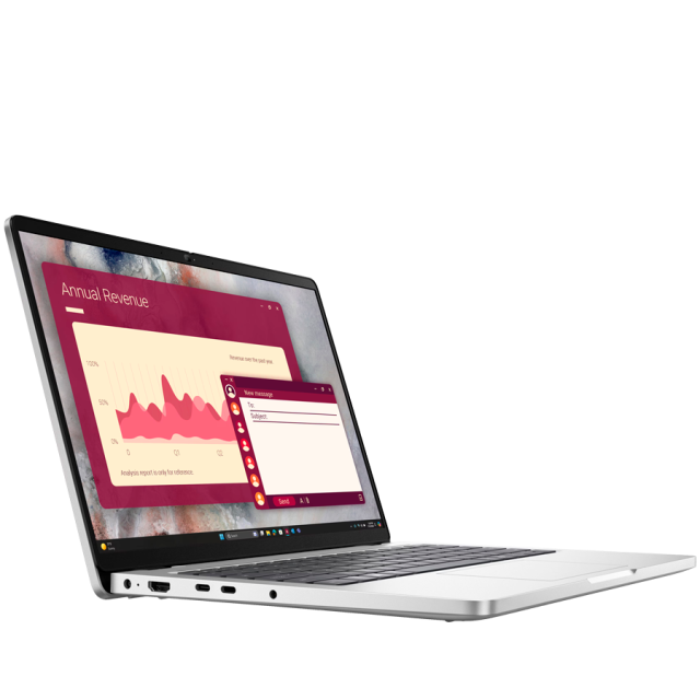 Лаптоп Dell Pro 14 PC14250, Intel Core Ultra 7 255U 12C (1.7 / 5.2 GHz, 12MB Cache), 14.0" (35.56 cm) FHD+ IPS Anti-Glare Display, Intel Graphics 4 Core, 16GB DDR5, 512GB M.2 NVMe SSD, WiFi+BT, IR Cam+Mic, BG Backlit KBD, No OS