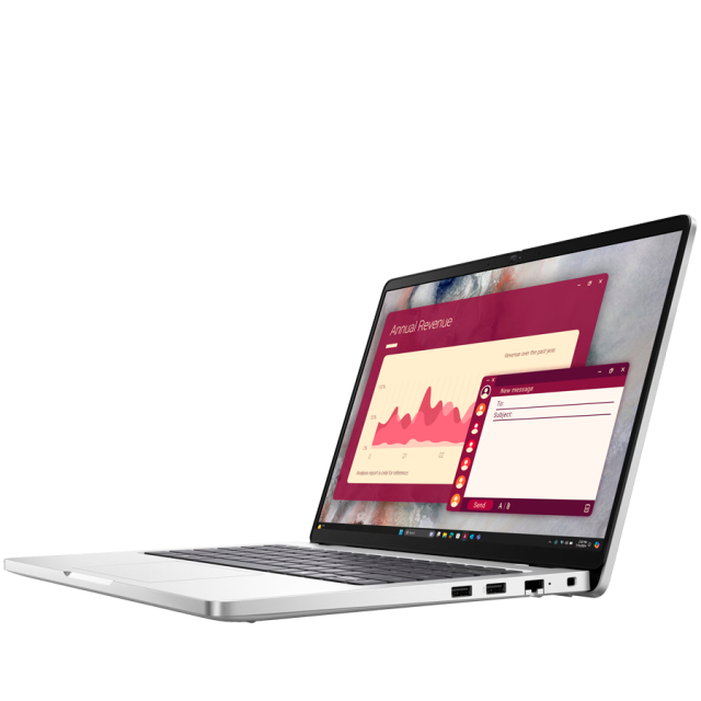 Лаптоп Dell Pro 14 PC14250, Intel Core Ultra 7 255U 12C (1.7 / 5.2 GHz, 12MB Cache), 14.0" (35.56 cm) FHD+ IPS Anti-Glare Display, Intel Graphics 4 Core, 16GB DDR5, 512GB M.2 NVMe SSD, WiFi+BT, IR Cam+Mic, BG Backlit KBD, No OS