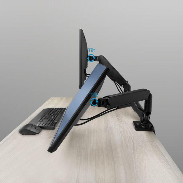 ACT Стойка за 2 бр. монитора за бюро AC8314, Регулируема, 17" - 34", 9 кг, газова пружина