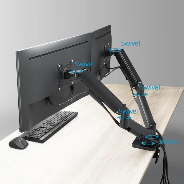 ACT Стойка за 2 бр. монитора за бюро AC8314, Регулируема, 17" - 34", 9 кг, газова пружина