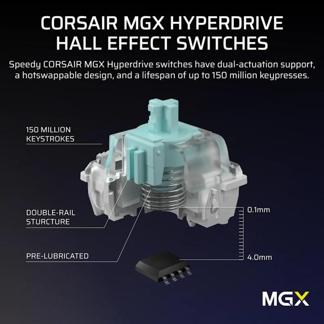 Геймърскa механична клавиатура Corsair Vanguard Pro 96 Hall Effect, Corsair MGX V2 суичове, подсветка, LCD екран, черна, USB