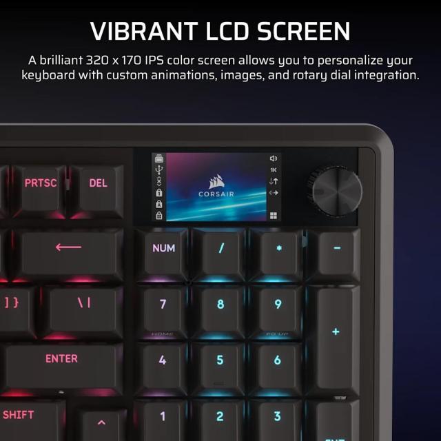 Геймърскa механична клавиатура Corsair Vanguard Pro 96 Hall Effect, Corsair MGX V2 суичове, подсветка, LCD екран, черна, USB