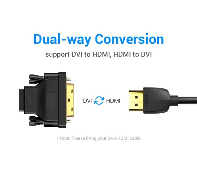 Адаптер Vention DVI (м) към HDMI (ж), Gold plated