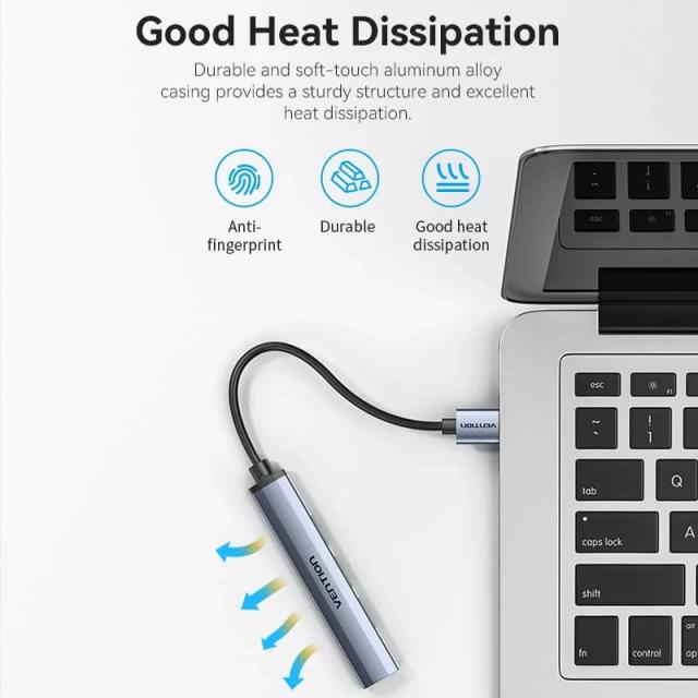 Хъб Vention HUB 4-портов, Aluminium, USB 3.0