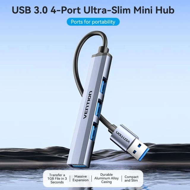 Хъб Vention HUB 4-портов, Aluminium, USB 3.0