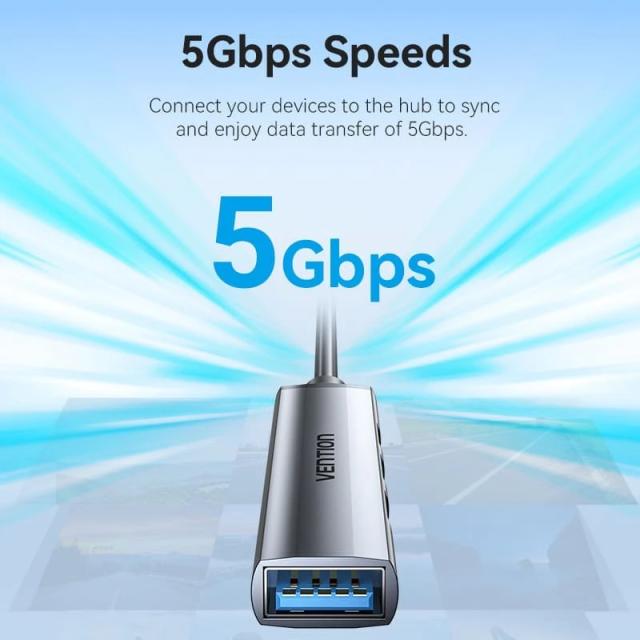 Хъб Vention HUB 4-портов, Aluminium, USB 3.0