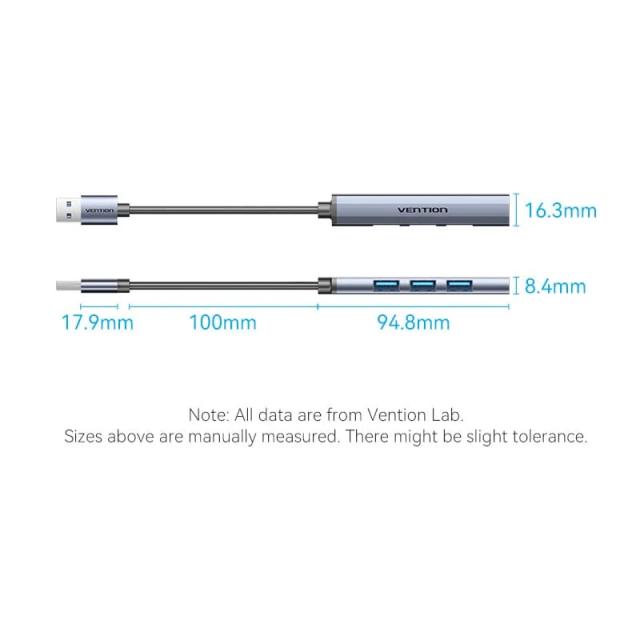 Хъб Vention HUB 4-портов, Aluminium, USB 3.0
