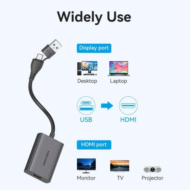 Адаптер Vention USB-C/A (м) към HDMI (ж)