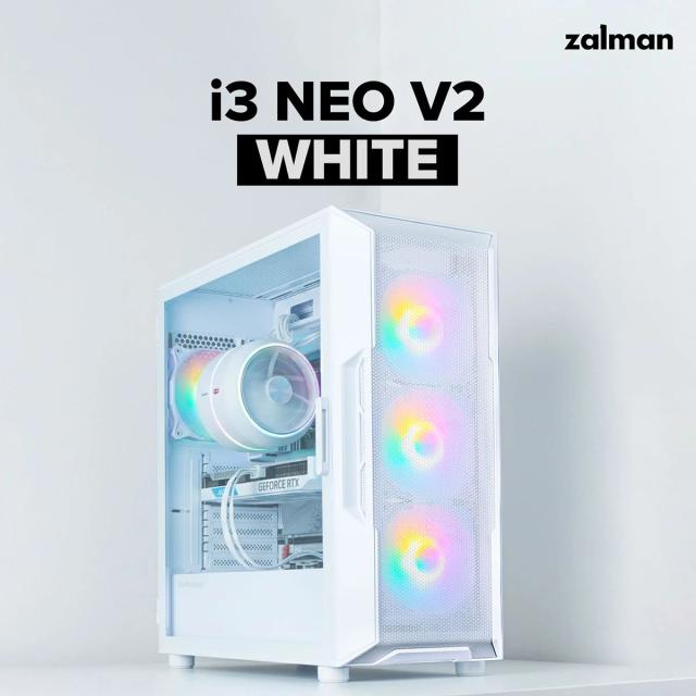 Кутия за компютър Zalman I3 NEO V2 RGB White, Middle Tower, 1x USB Type-C, 1x USB 3.0, 1x HD Audio, ATX / mATX / Mini-ITX