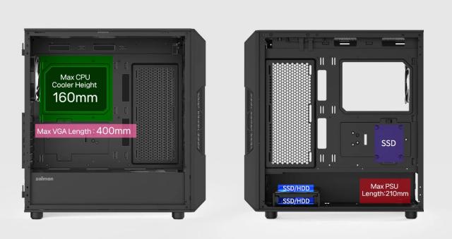 Кутия за компютър Zalman I3 NEO V2 RGB Black, Middle Tower, 1x USB Type-C, 1x USB 3.0, 1x HD Audio, ATX / mATX / Mini-ITX