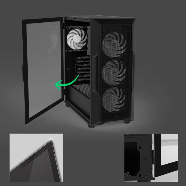Кутия за компютър Zalman I3 NEO V2 RGB Black, Middle Tower, 1x USB Type-C, 1x USB 3.0, 1x HD Audio, ATX / mATX / Mini-ITX