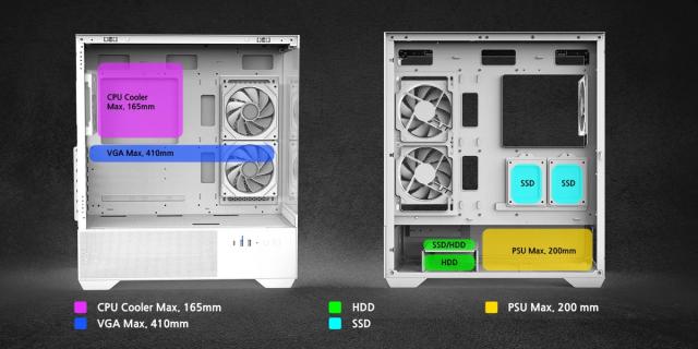 Кутия за компютър Zalman Chronix V2 A-RGB White, Middle Tower, 1x USB Type-C, 1x USB 3.0, 1x USB 2.0, 1x HD Audio, ATX / mATX / Mini-ITX