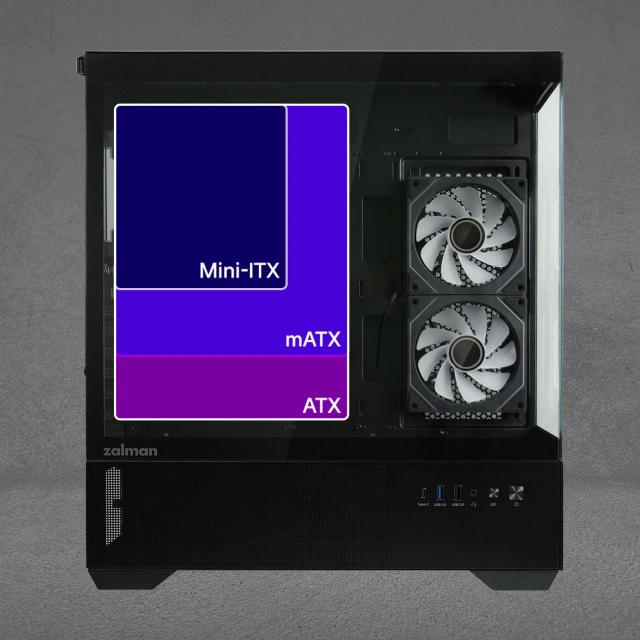 Кутия за компютър Zalman Chronix V2 A-RGB Black, Middle Tower, 1x USB Type-C, 1x USB 3.0, 1x USB 2.0, 1x HD Audio, ATX / mATX / Mini-ITX