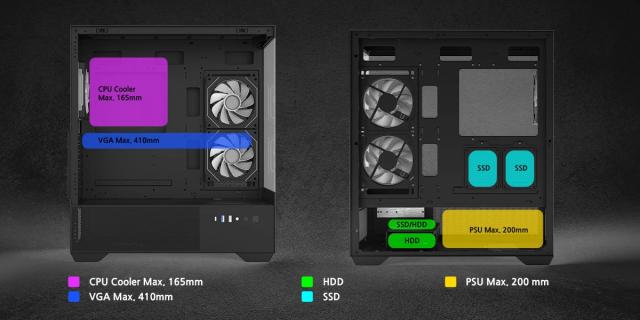 Кутия за компютър Zalman Chronix V2 A-RGB Black, Middle Tower, 1x USB Type-C, 1x USB 3.0, 1x USB 2.0, 1x HD Audio, ATX / mATX / Mini-ITX
