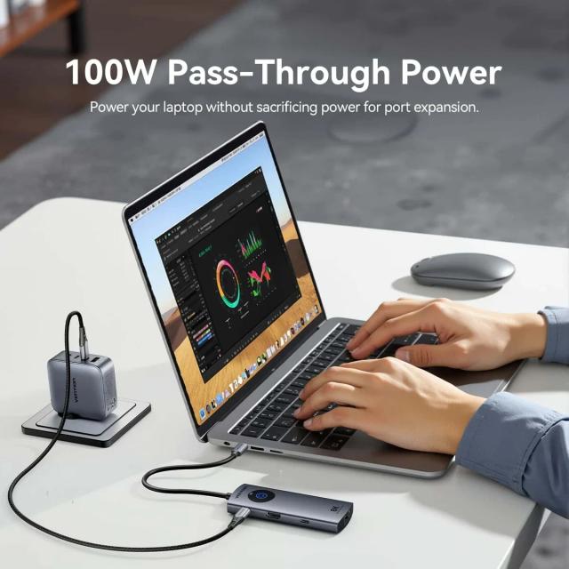 Мултипортов адаптер Vention TQZHB, 8K, LED Display - HDMI, USB 3.0 x 2, USB-C 3.2 Gen 1, PD100W,  LAN (1Gbps)