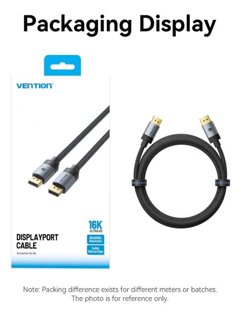 Кабел Vention Display Port v2.1 DP M / M Black 16K@60Hz, 3.0 м