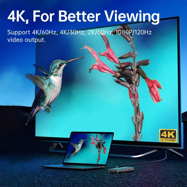 Мултипортов адаптер Orico PW11-9P-GY-EP, HDMI x 1, VGA x 1, USB3.0 x 3, USB-C PD100W x 1, LAN x 1 (1Gbps), SD/TF