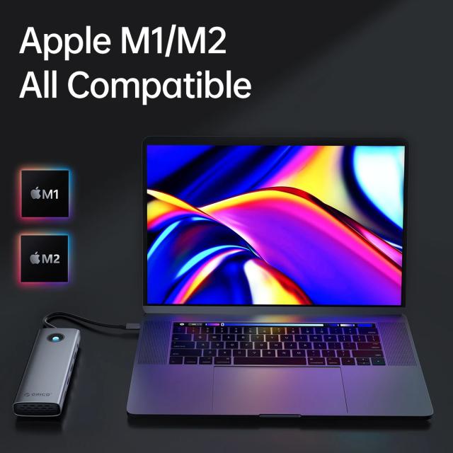 Мултипортов адаптер Orico PW11-9P-GY-EP, HDMI x 1, VGA x 1, USB3.0 x 3, USB-C PD100W x 1, LAN x 1 (1Gbps), SD/TF