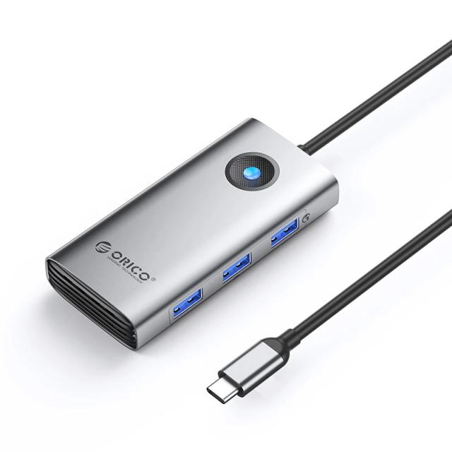 Мултипортов адаптер Orico PW11-6PR-GY-EP, HDMI x 1, USB-C x 1, USB3.0 x 3, USB-C PD100W x 1, LAN x 1 (1Gbps)