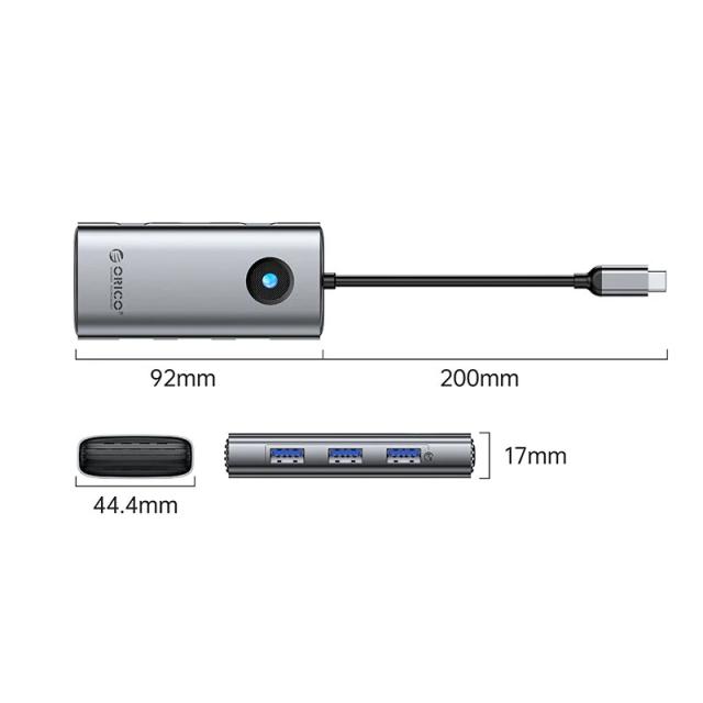 Мултипортов адаптер Orico PW11-6PR-GY-EP, HDMI x 1, USB-C x 1, USB3.0 x 3, USB-C PD100W x 1, LAN x 1 (1Gbps)