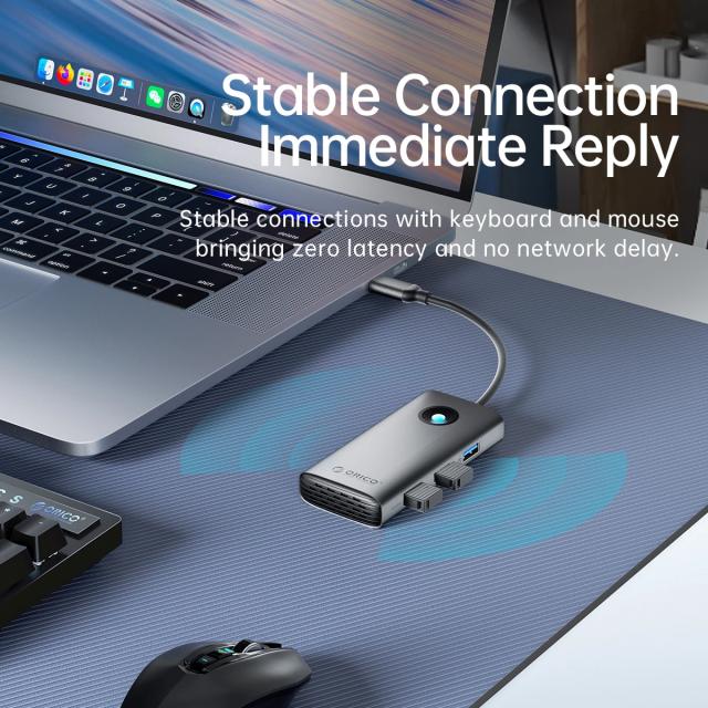 Мултипортов адаптер Orico PW11-6PCR-GY-EP, HDMI x 1, USB-C x 1, USB3.0 x 2, USB-C PD100W x 1, LAN x 1 (1Gbps)
