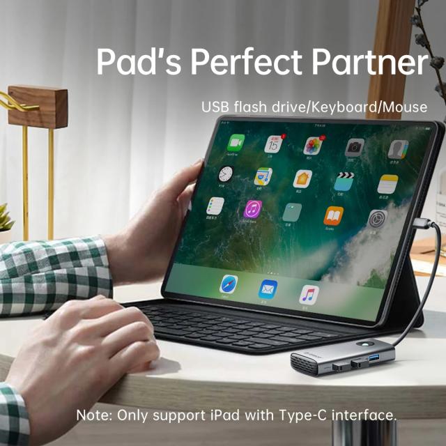 Мултипортов адаптер Orico PW11-6PCR-GY-EP, HDMI x 1, USB-C x 1, USB3.0 x 2, USB-C PD100W x 1, LAN x 1 (1Gbps)