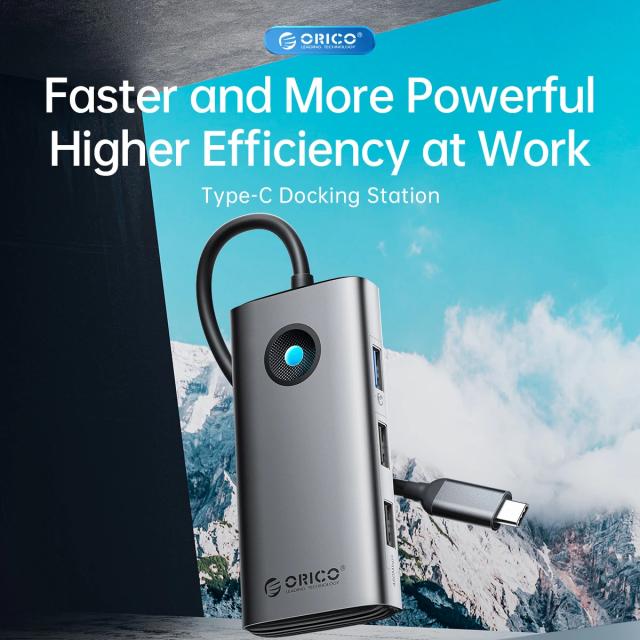 Мултипортов адаптер Orico PW11-6P-GY-EP, HDMI x 1, USB-C x 1, USB3.0 x 3, USB-C PD100W x 1