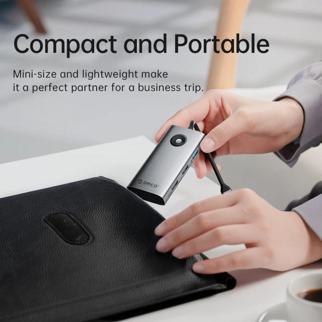 Мултипортов адаптер Orico PW11-6P-GY-EP, HDMI x 1, USB-C x 1, USB3.0 x 3, USB-C PD100W x 1