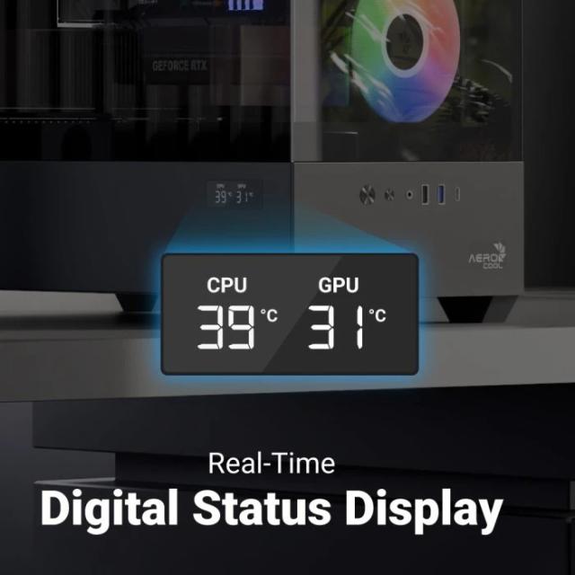 Кутия AeroCool P500D A-RGB Digital Display, Middle Tower, 1x USB Type-C, 1x USB 3.0, 1x USB 2.0, ATX / mATX / Mini-ITX