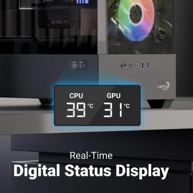Кутия AeroCool P300D A-RGB Digital Display, Mini Tower, 1x USB Type-C, 1x USB 3.0, 1x USB 2.0, mATX / Mini-ITX
