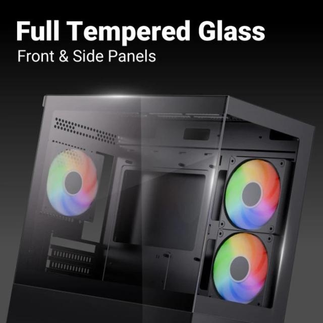 Кутия AeroCool P300D A-RGB Digital Display, Mini Tower, 1x USB Type-C, 1x USB 3.0, 1x USB 2.0, mATX / Mini-ITX